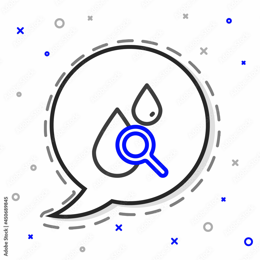 Line Drop and magnifying glass icon isolated on white background. Colorful outline concept. Vector