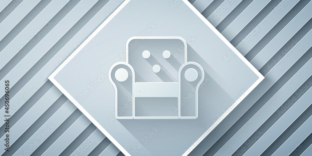 Paper cut Armchair icon isolated on grey background. Paper art style. Vector