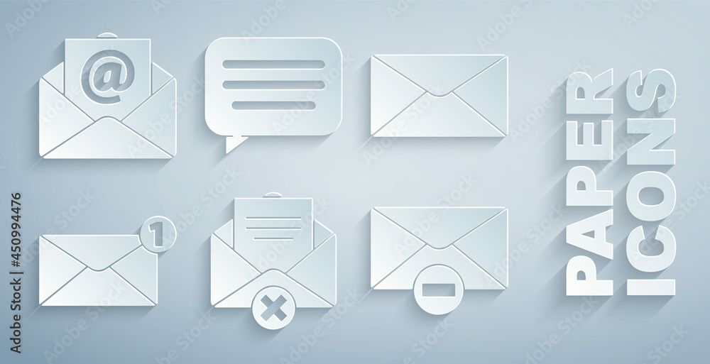 Set Delete envelope, Envelope, Speech bubble chat and Mail and e-mail icon. Vector