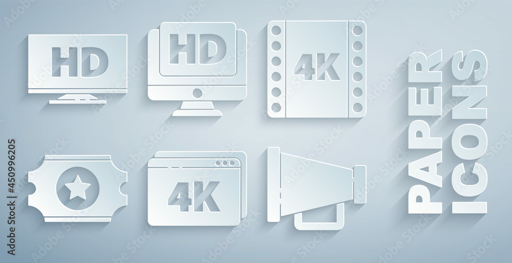 设置在线播放视频，包括4k、电影、磁带、相框、电影票、Megaphone、高清显示器和Smart di