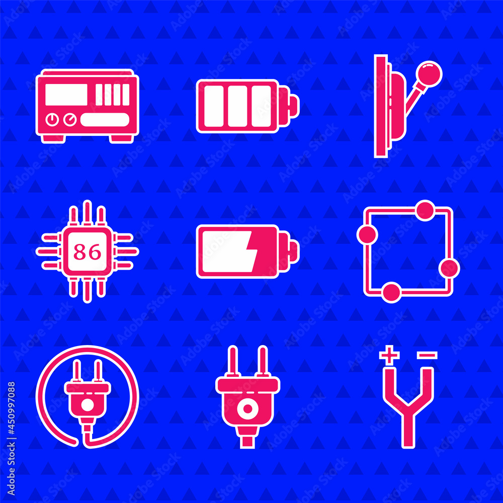 Set Battery charge level indicator, Electric plug, cable, circuit scheme, Processor with microcircui