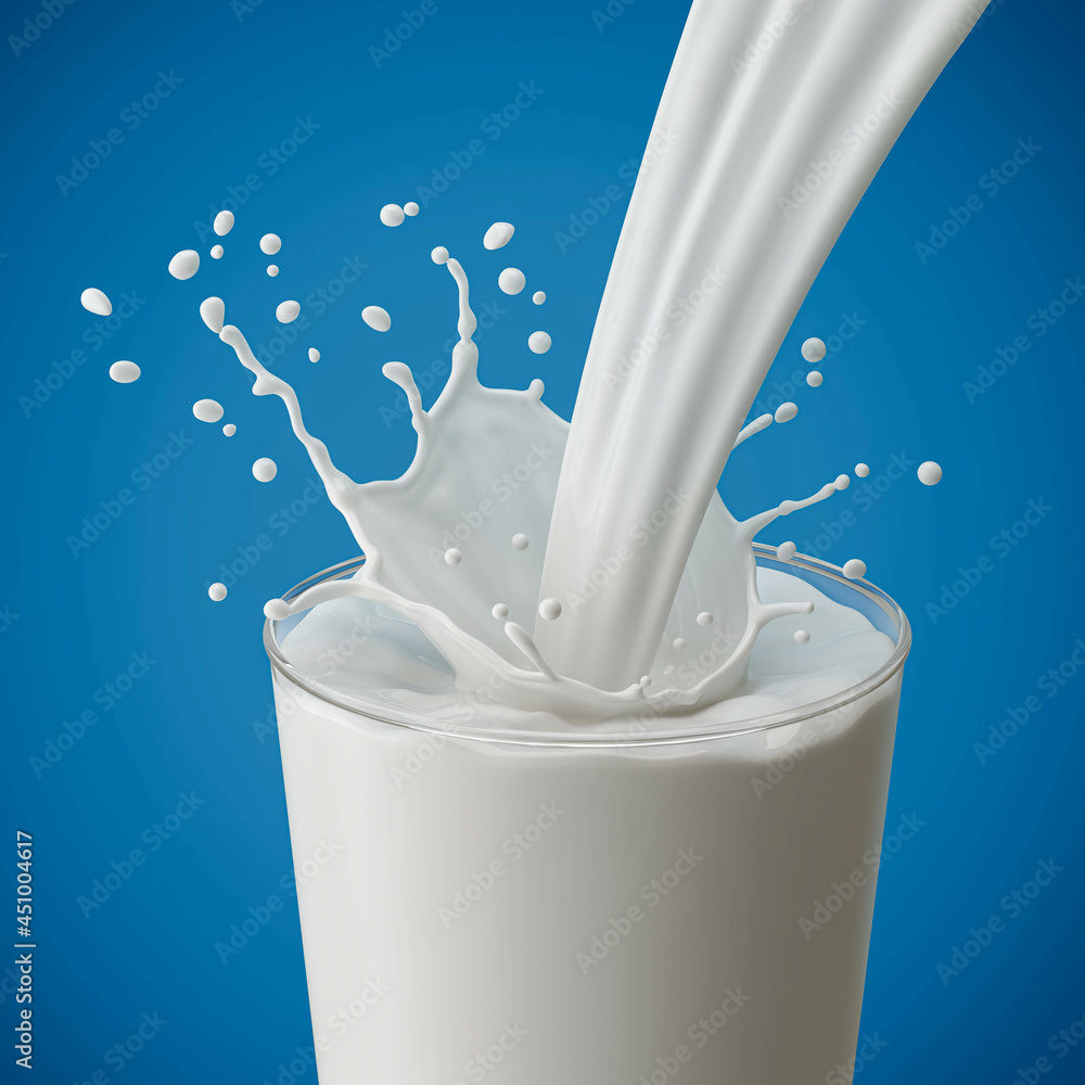 splash of milk in the glass and pouring isolated on background with clipping path,3d rendering