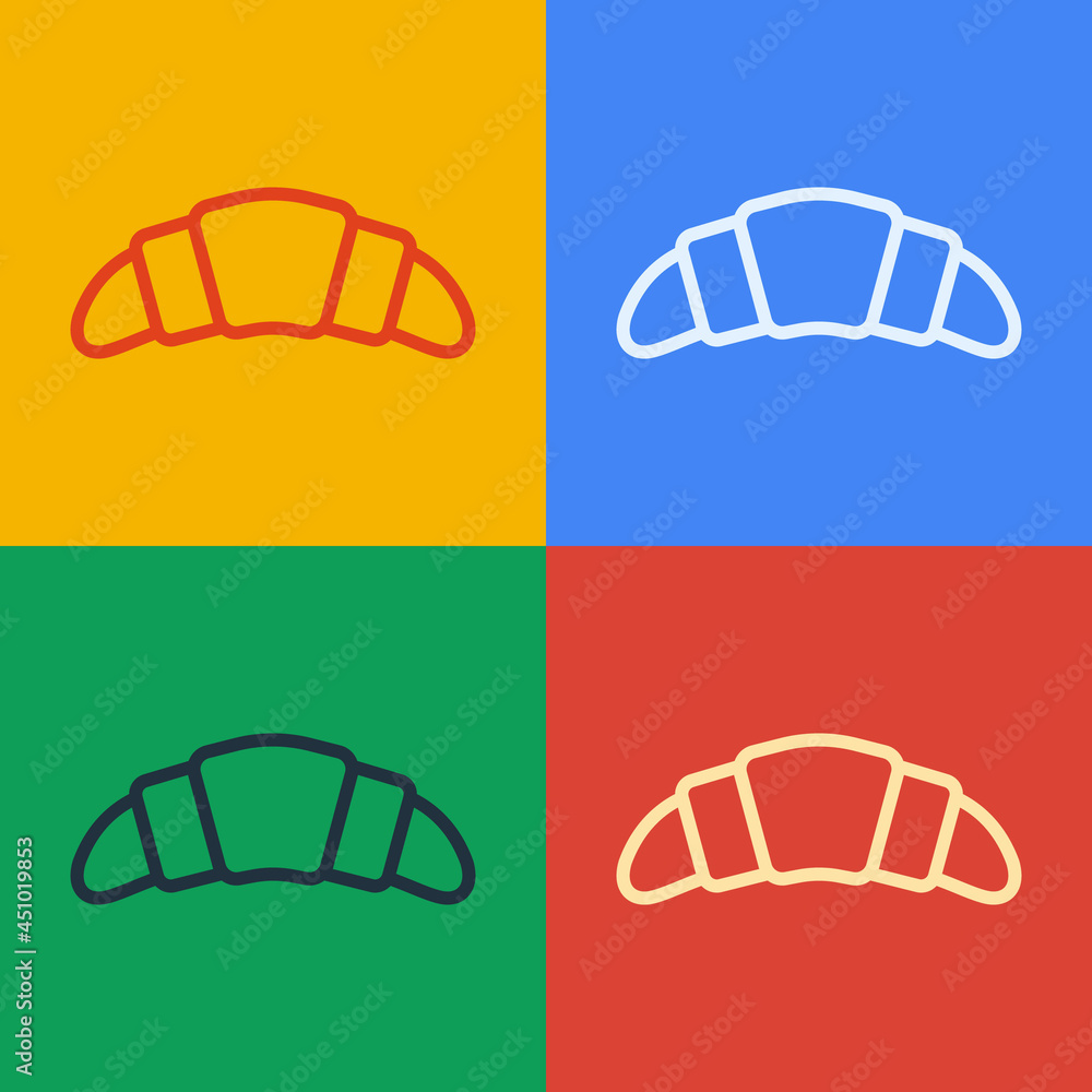 Pop art line Croissant icon isolated on color background. Vector