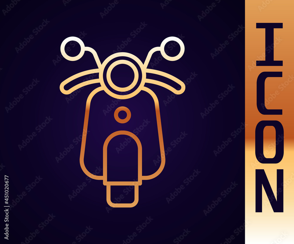 Gold line Scooter icon isolated on black background. Vector