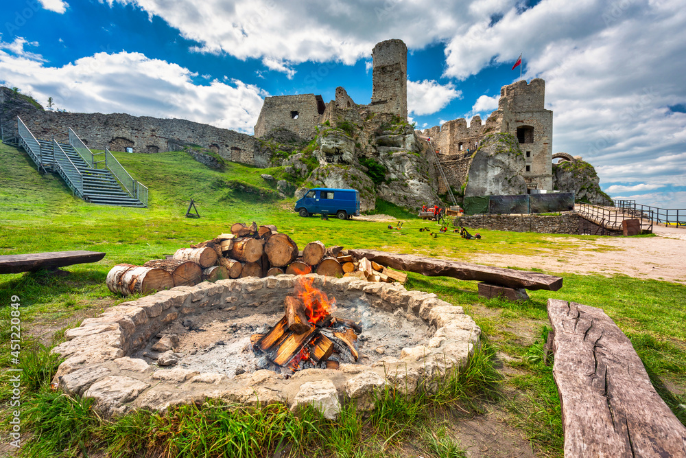 Ruins of beautiful Ogrodzieniec Castle in Poland at summer.