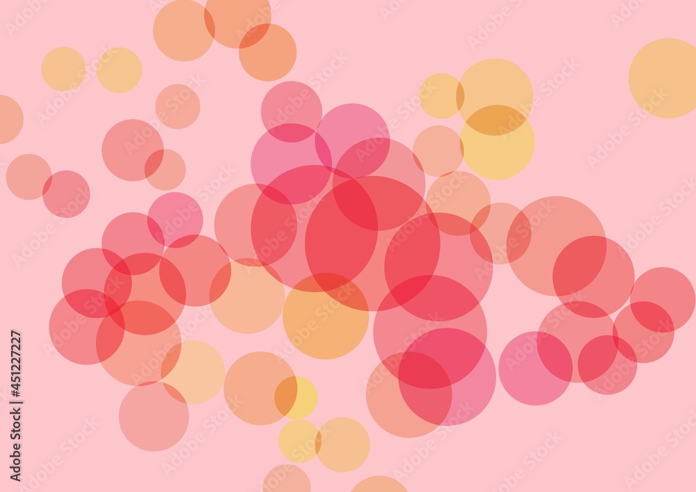 Composition of red and orange spots on pink background