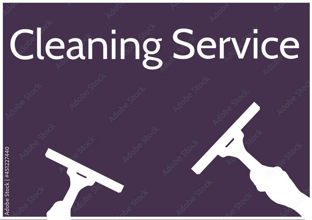 Composition of cleaning services text and cleaning products icons over black background