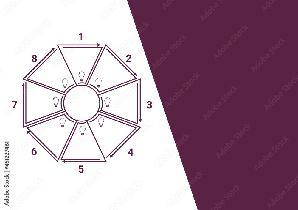 Composition of numbers and icons over purple and white background