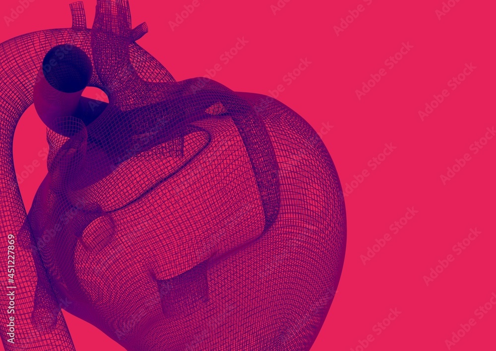 Composition of digital heart icon on red background