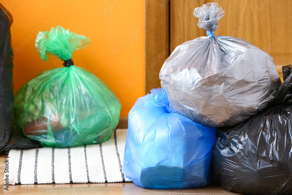 Bags with garbage near door