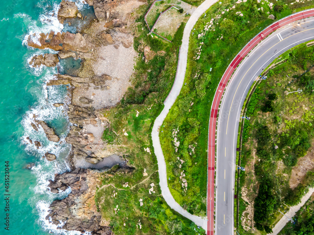 Aerial photography coastline island road