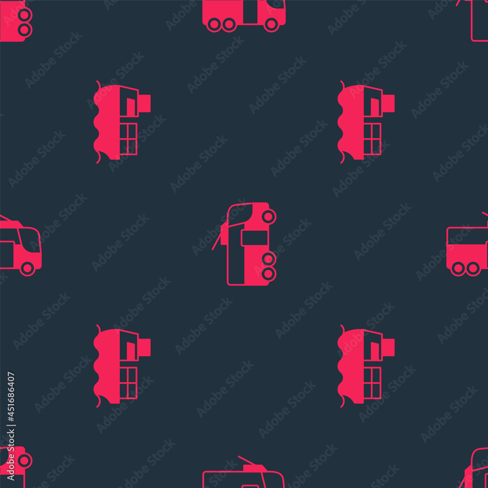 Set Cargo ship with boxes delivery and Trolleybus on seamless pattern. Vector