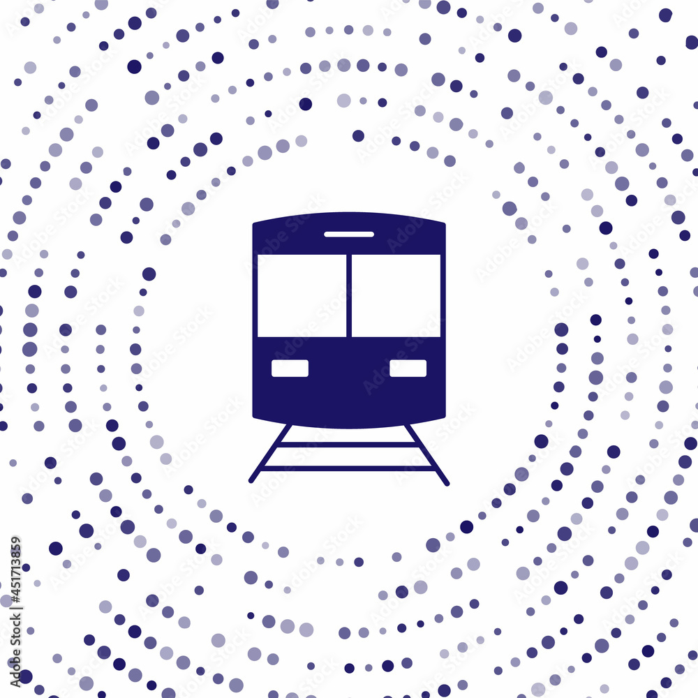 蓝色火车和白色背景上隔离的铁路图标。公共交通符号。地铁
