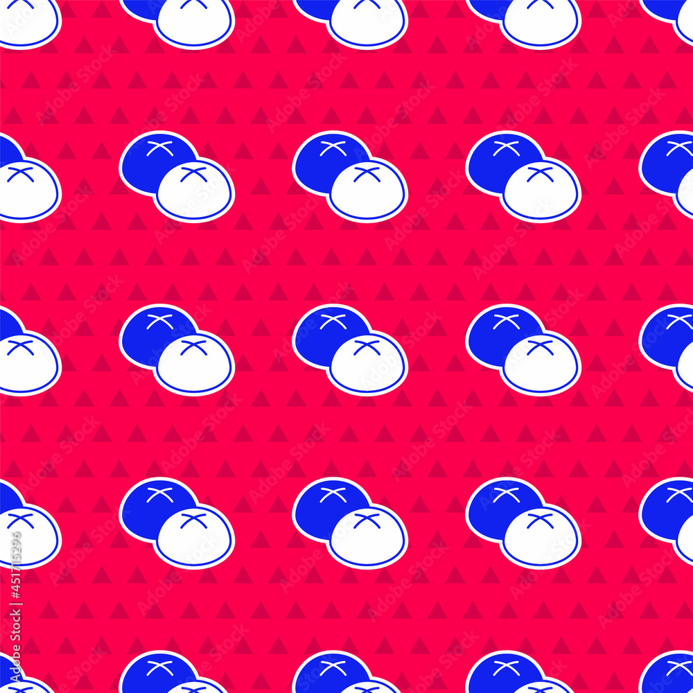 Blue Bread loaf icon isolated seamless pattern on red background. Vector