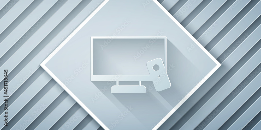 Paper cut Smart Tv icon isolated on grey background. Television sign. Paper art style. Vector