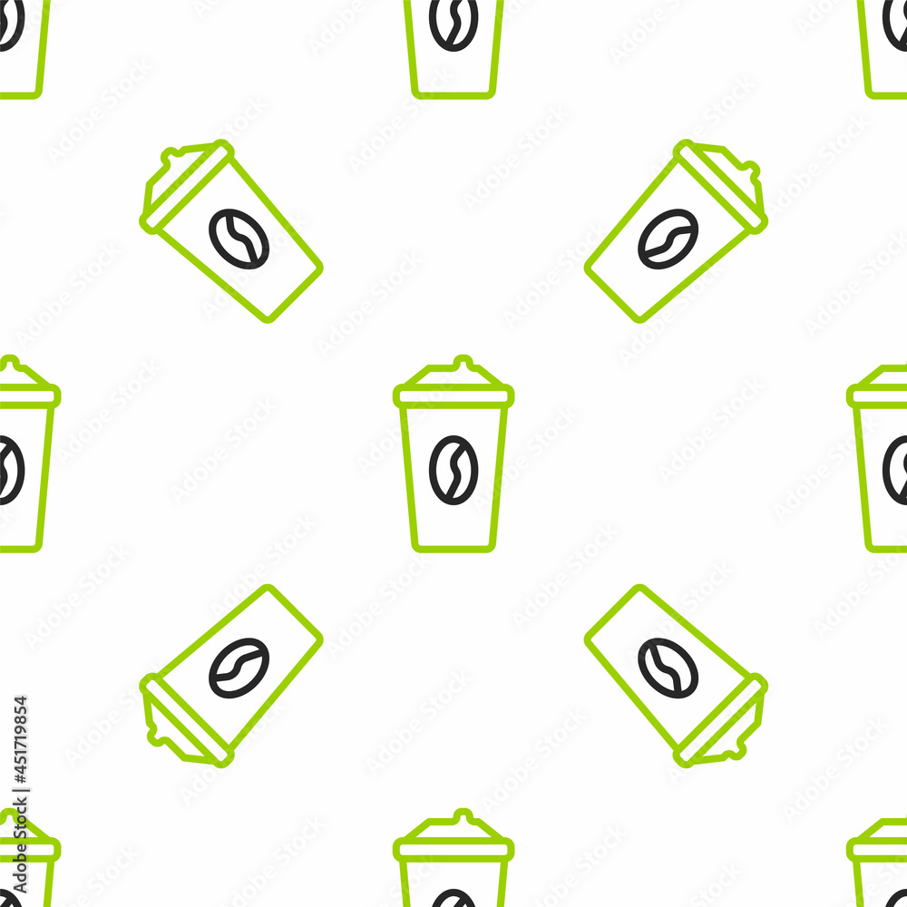 Line Coffee cup to go icon isolated无缝图案，白色背景。Vector