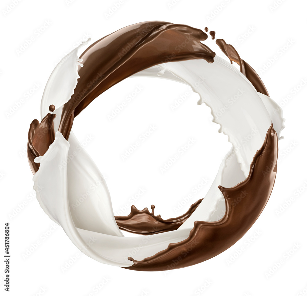 Round splashes of chocolate with milk cream isolated 