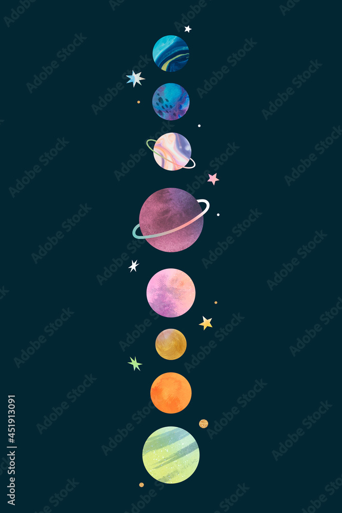 Colorful galaxy watercolor doodle on black background vector