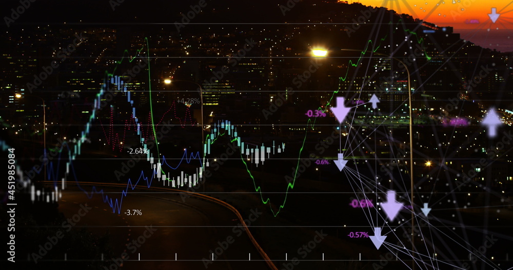 金融曲线在夜晚笼罩着整个城市。