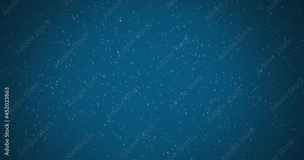 Image of winter scenery with snow falling on blue background