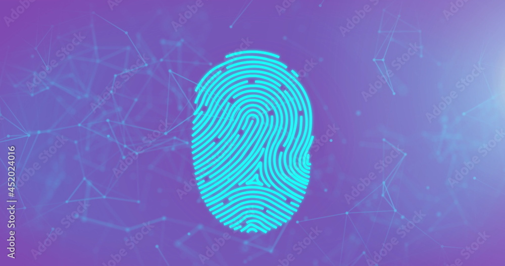 Image of biometric fingerprint with online security padlocks over network of connections