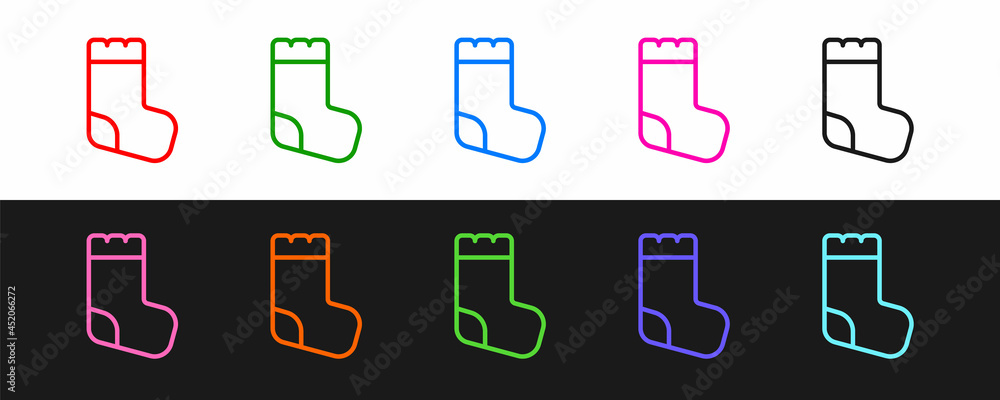 Set line Baby socks clothes icon isolated on black and white background. Vector