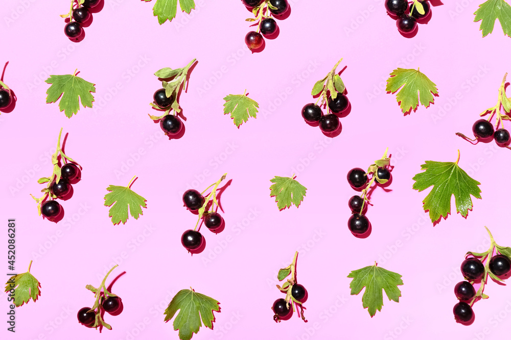 Ripe black currant on color background