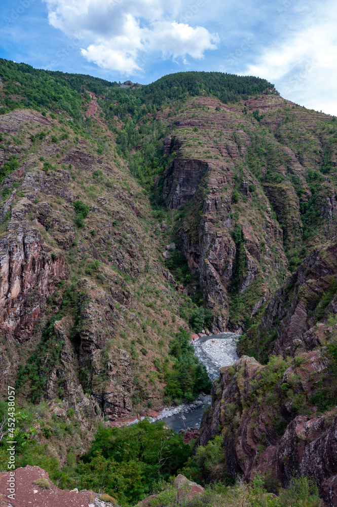 Paysage de montagne dans les gorges du Daluis dans les Alpes-Maritimes en été où coule la rivière Va