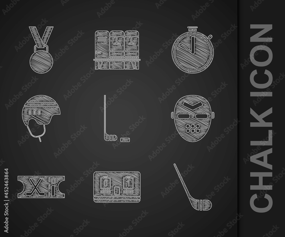 Set Ice hockey stick and puck, Hockey mechanical scoreboard, mask, sports ticket, helmet, Stopwatch 