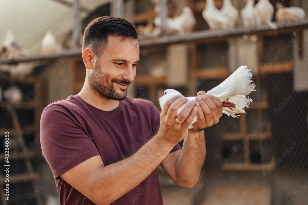 Adult man, making sure the birds are not hungry.