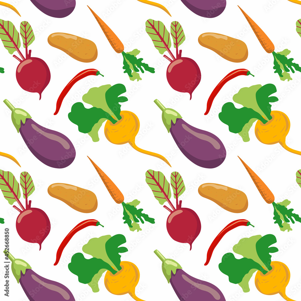 seamless pattern of different vegetables. Vegan healthy food. Harvest organic healthy food. Vector b