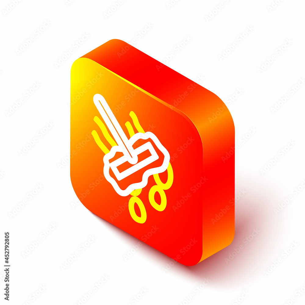 Isometric line Mop icon isolated on white background. Cleaning service concept. Orange square button