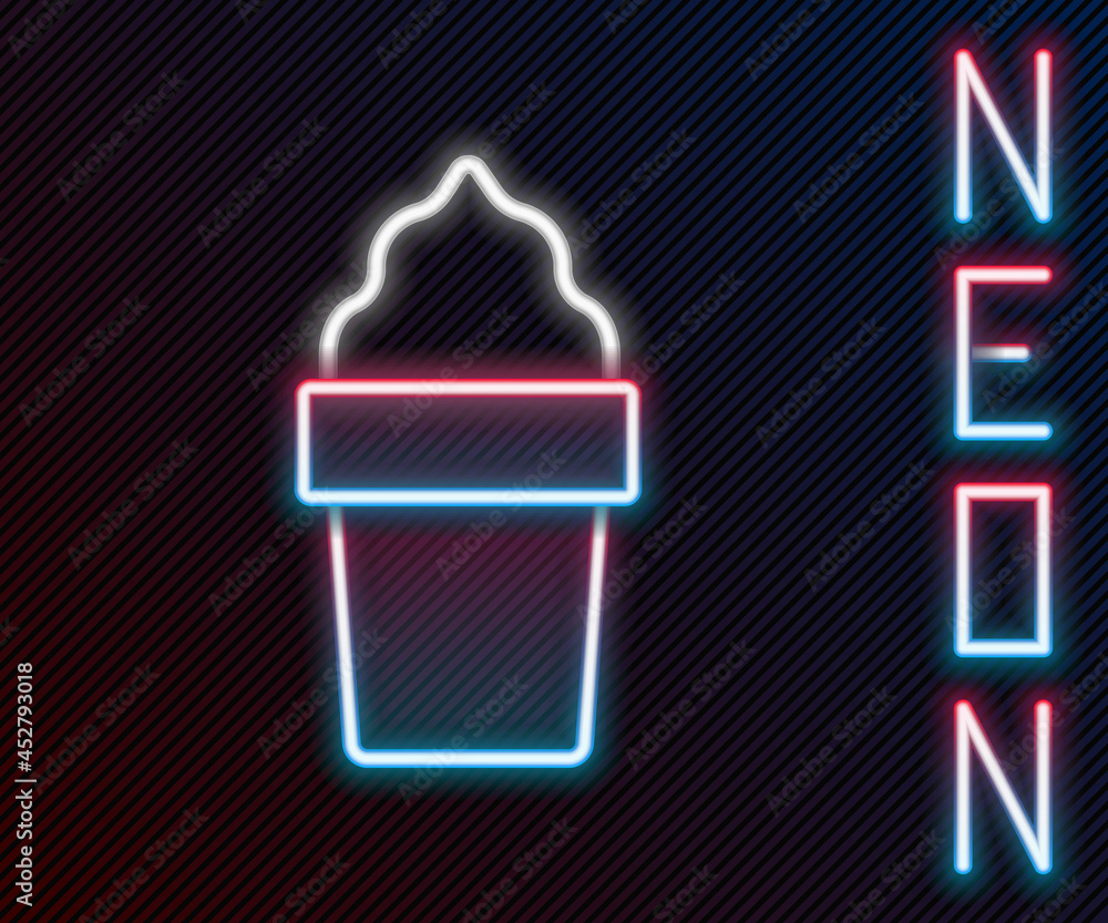 Glowing neon line Ice cream in waffle cone icon isolated on black background. Sweet symbol. Colorful