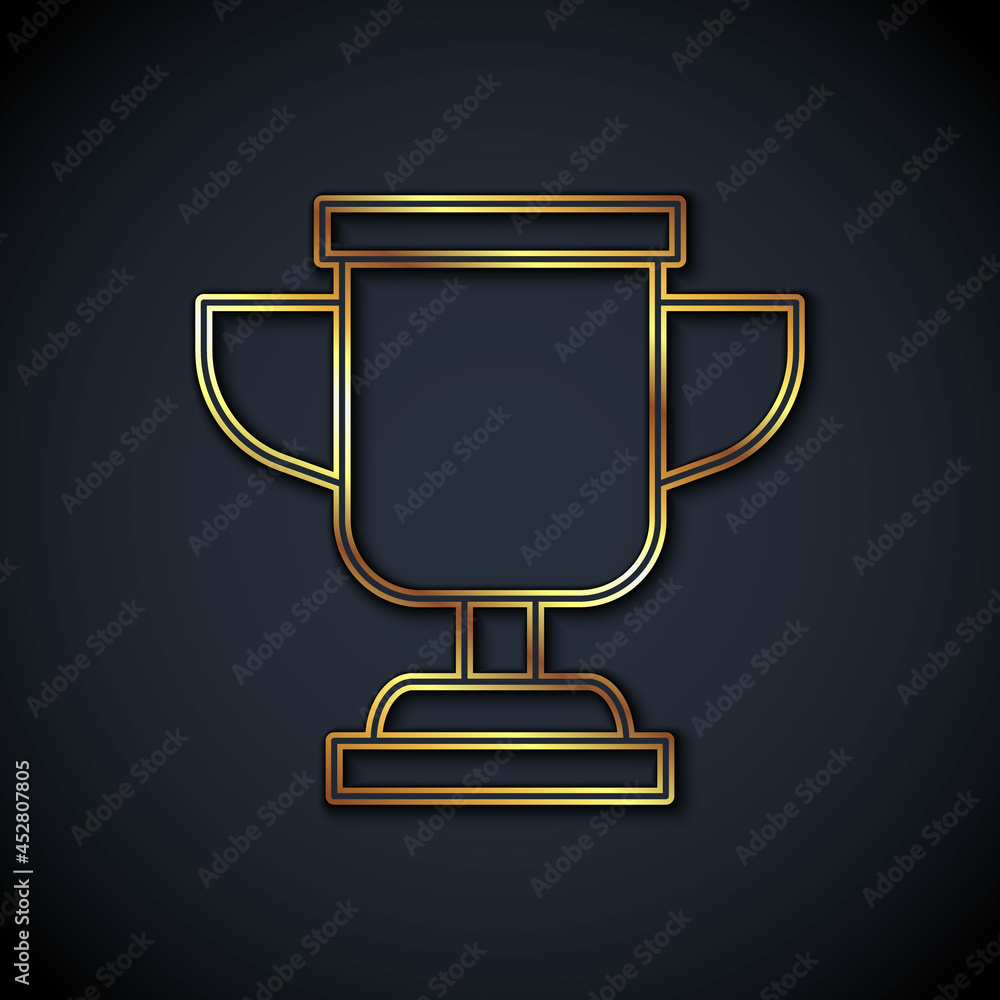 Gold line Award cup icon isolated on black background. Winner trophy symbol. Championship or competi