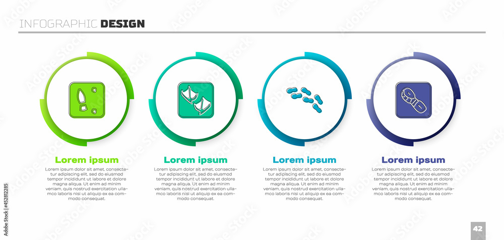 设置人类足迹鞋、海鸥爪和。商业信息图模板。矢量