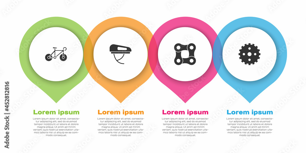 Set Bicycle, helmet, chain and sprocket crank. Business infographic template. Vector