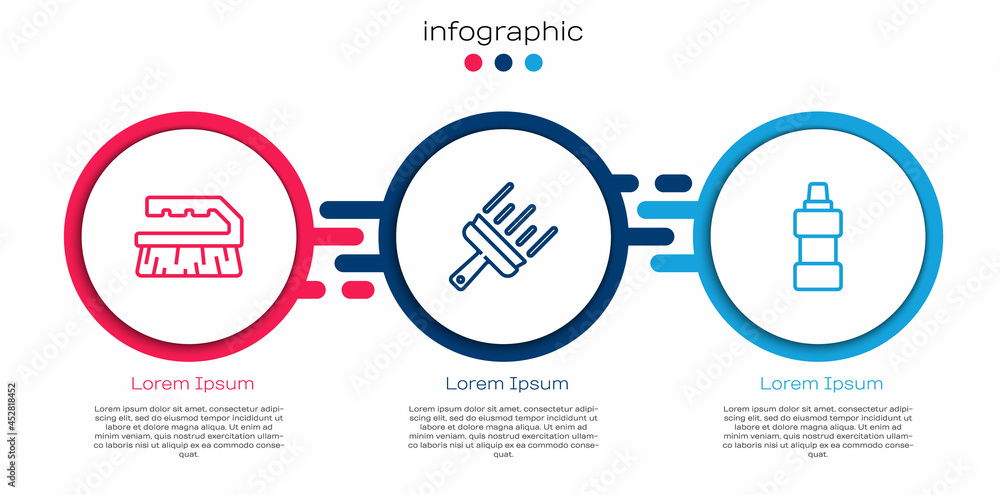 Set line Brush for cleaning, Rubber cleaner windows and Bottle agent. Business infographic template.