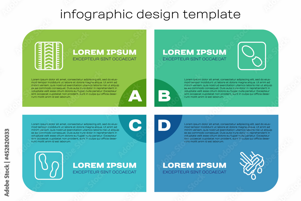 Set line Human footprints shoes，Tire track，Mop and.Business infographic template.Vvector（设定线人类足迹鞋、轮胎