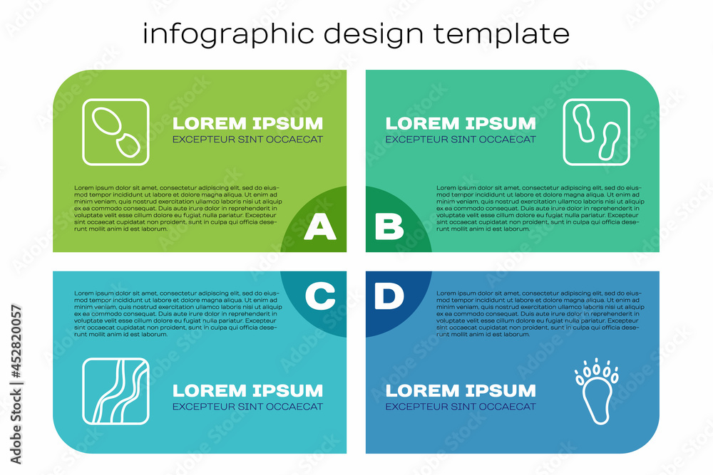 Set line Snake paw footprint，Human footprints shoes，Bear and.Business infographic template.Vect（设定蛇爪