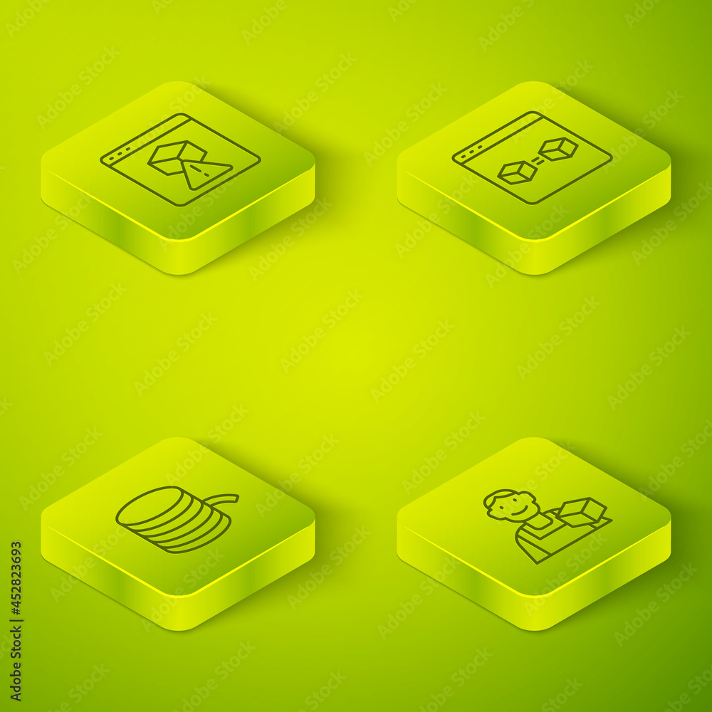 Set Isometric line 3D printer perfect copy, Filament for, Graphic designer and icon. Vector