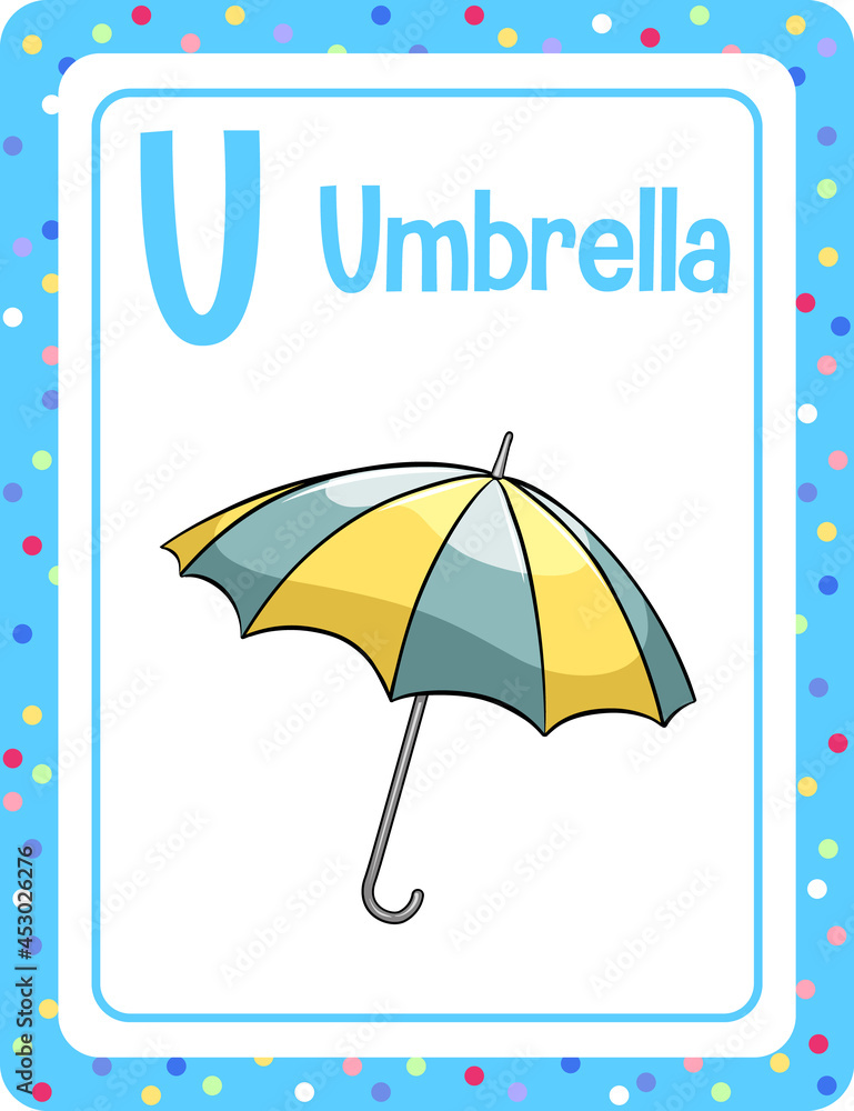 Alphabet flashcard with letter U for Umbrella