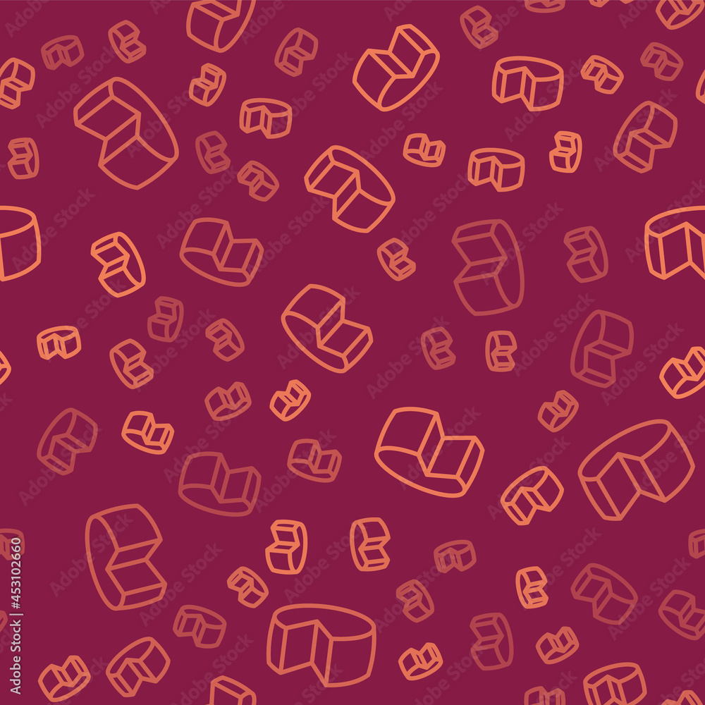 Brown line Cheese icon isolated seamless pattern on red background. Vector