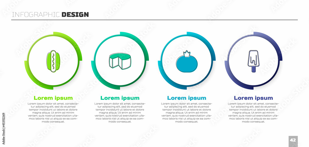 设置热狗、奶酪、番茄和冰淇淋。商业信息图模板。矢量