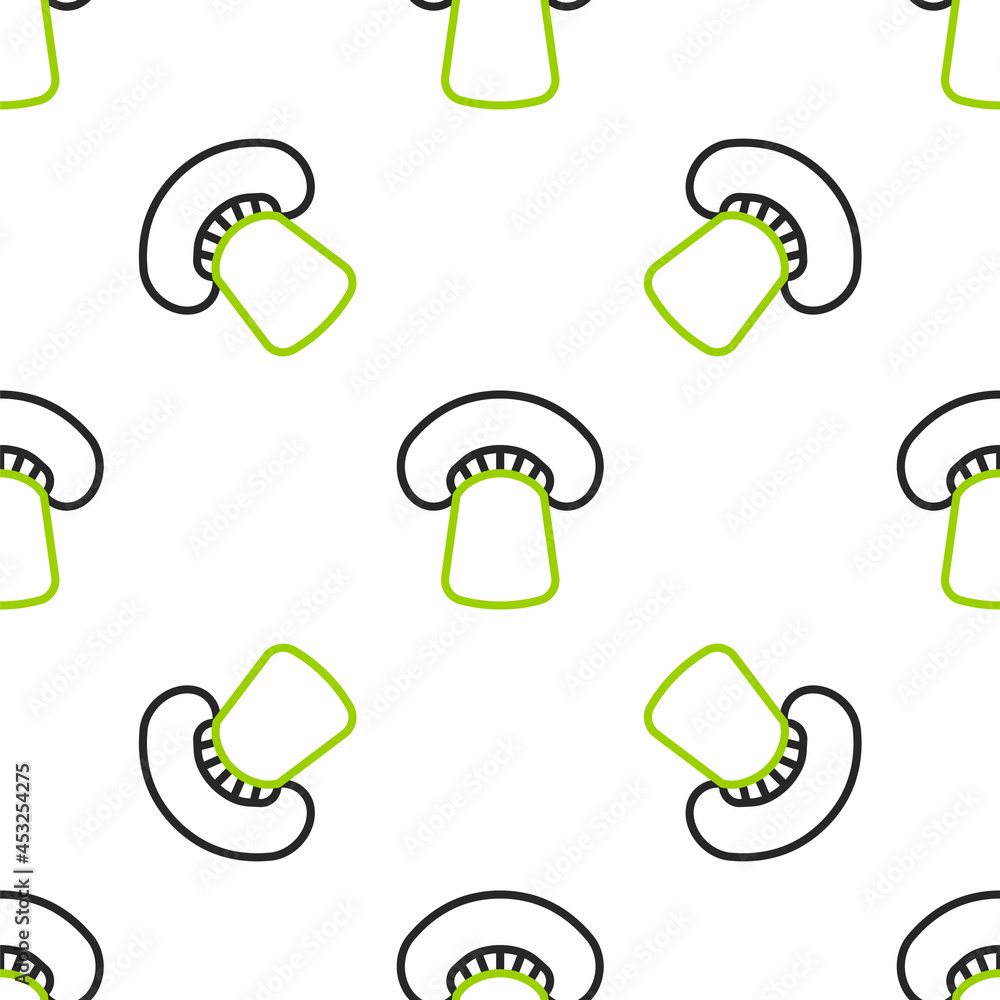 Line Mushroom icon isolated seamless pattern on white background. Vector