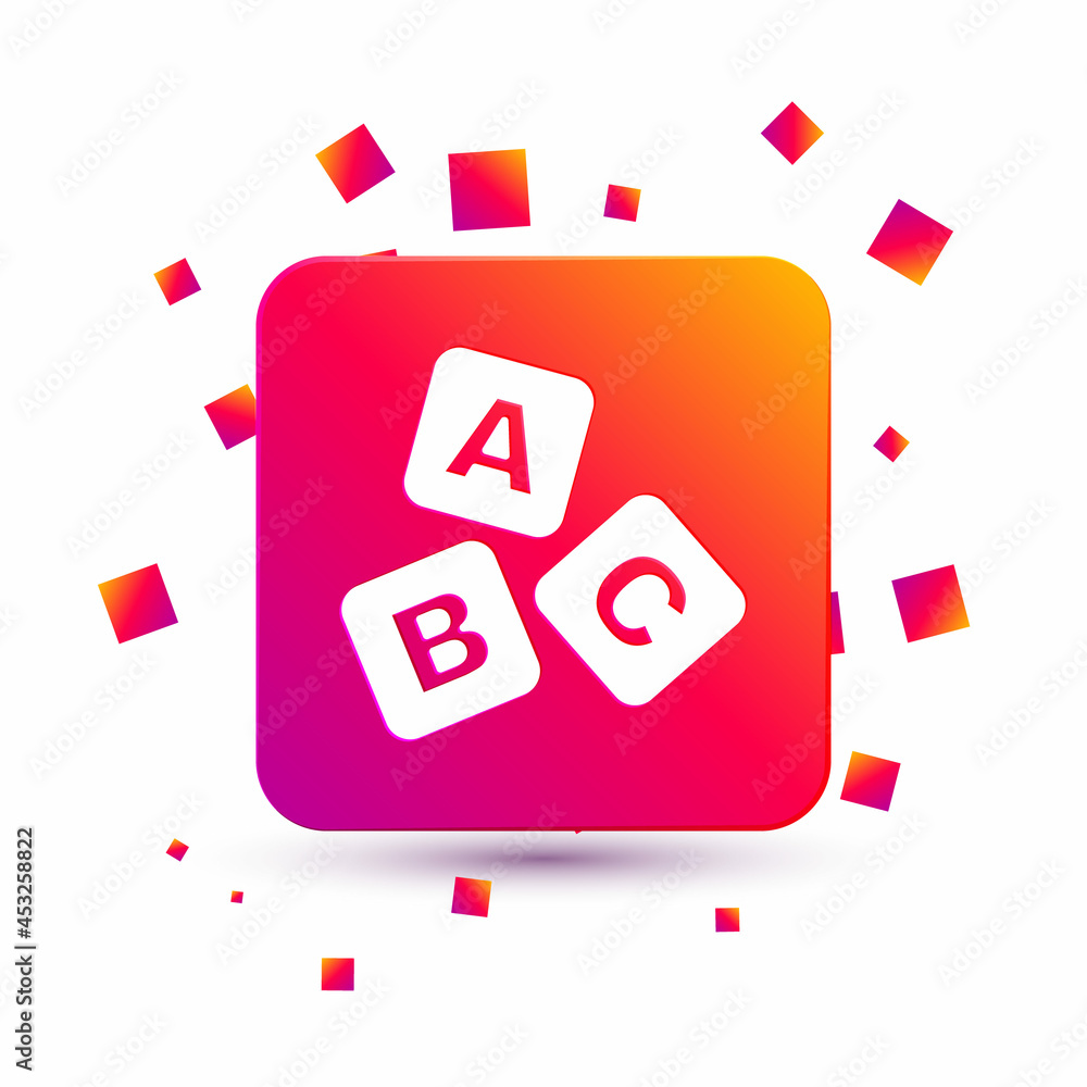 White ABC blocks icon isolated on white background. Alphabet cubes with letters A,B,C. Square color 