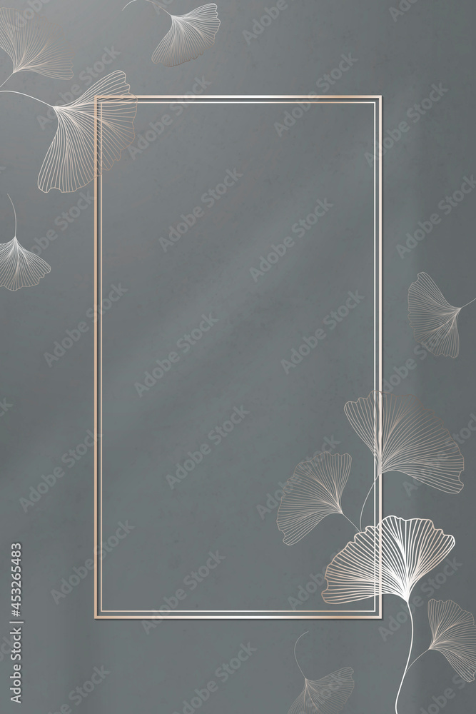 Gold frame with ginkgo leaf pattern vector