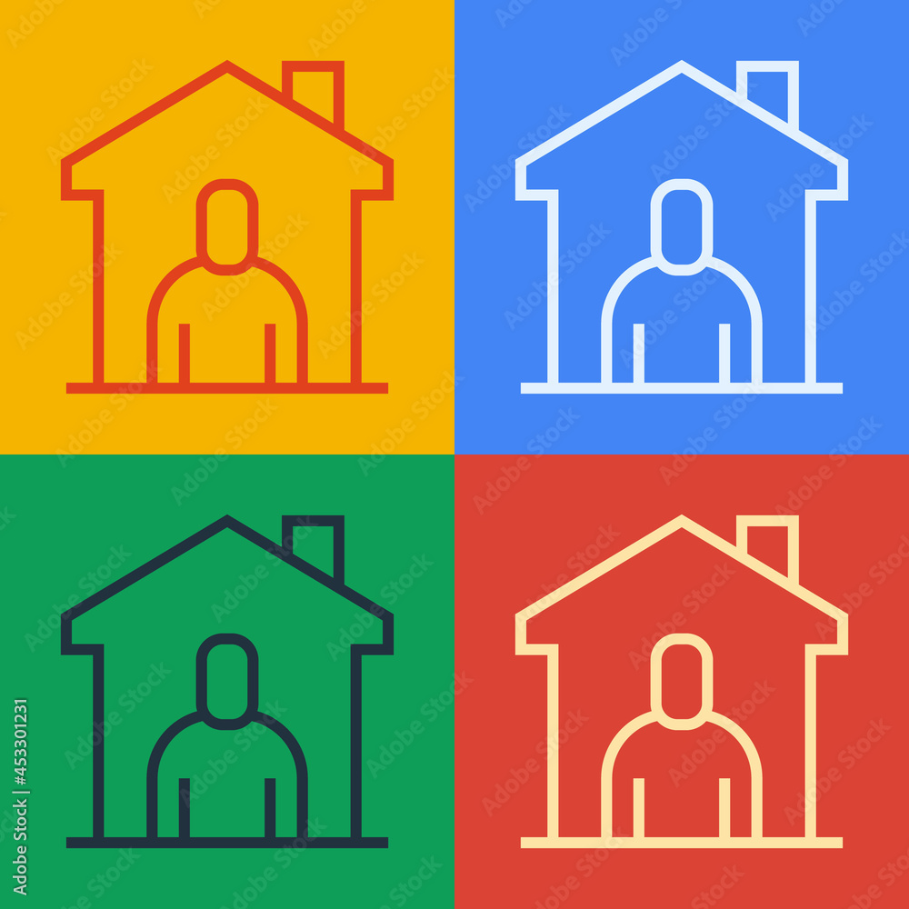 Pop art line Shelter for homeless icon isolated on color background. Emergency housing, temporary re