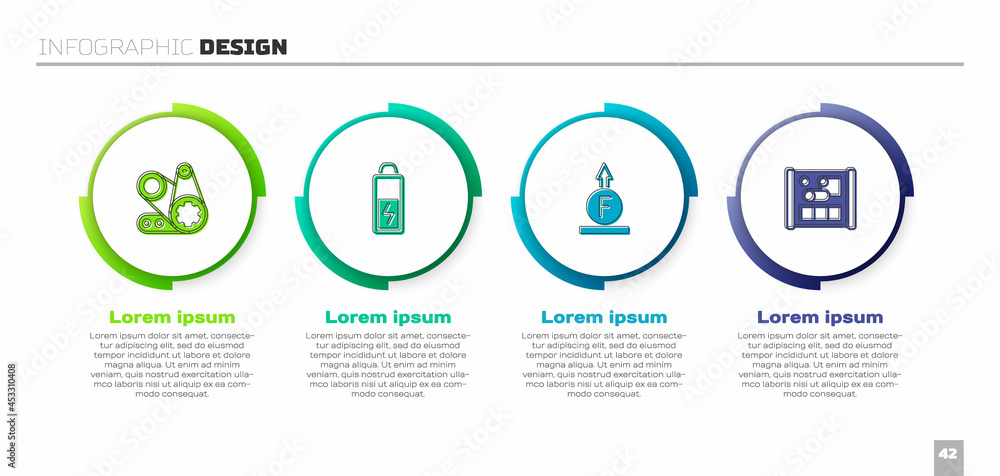 Set Timing belt kit, Battery, Force of physic formula and Graphing paper engineering. Business infog