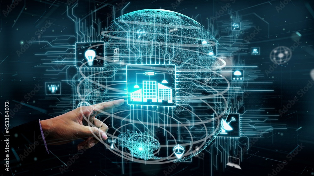 Internet of Things and Communication Technology conceptual - Modern graphic interface showing smart 