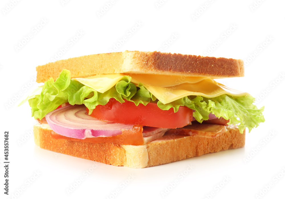 Tasty sandwich on white background